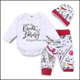 Clothing Sets Ins Infant Baby Girls Clothes Set Kids Long Sleeve Letters Rompers And Andhat 3Pcs Babies Child Outfits Suit Mxh Mxhome Dhxfp