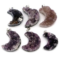 Irregular Natural Crystal Stone Moon Shape Pendant Necklaces For Women Girl Lover Wedding Birthday Jewelry Fashion Accessories