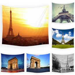 Paris Eiffel Tower Arc De Triomphe Pattern Wall Carpet Decoration Background Cloth Room Landscape Architecture Blanket 95x73cm J220804