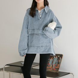 Women's Jackets 2022 Spring Autumn Loose Oversized Denim Jacket Women Korean Fashion Large Pocket Pullover Coat Retro Top
