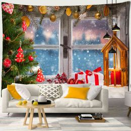 Christmas Gift Carpet Wall Hanging Clocks Window Landscape Hippie Tapiz Bohemian Dormitory New Year Home Decor J220804