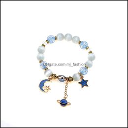 Charm Bracelets Explosion Jewelry Bohemian Natural Stone Popcorn Crystal Elegant Star Moon Planet Mti-Element Beaded Bracel Mjfashion Dhunf