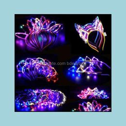 Decorative Flowers Wreaths 10Pcs Led Glow Rabbit Bunny Cat Ears Lights Headband Costume Decoration Props Children Adt Girl Bdesybag Dhl6B