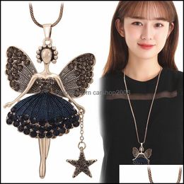 Pendant Necklaces Statement Neclaces Sweater Chain Enamel Jewellery Maxi Neclace Alloy Dance Girl Fairy Angel Necklace Drop Carshop2006 Dhe2N