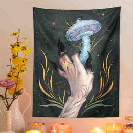 Mushroom Mandrake Carpet Wall Hanging Forest Magic Witch Hand Boho Decor Decoration Home Art Deco Mural Tapes Print J220804