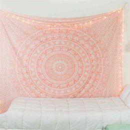 Bohemian Mandala Tapestry Pink Term Hippie Indian Elephant Boho Decor Background Large Blanket Wall Cloth Carpets J220804