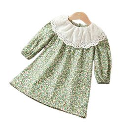 Spring Autumn 2 6 8 10 Years Children Clothes Sweet Long Sleeve Lace Princess Floral Cotton Dress For Kids Baby Girl