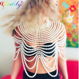 Sexy Womens Pearl Body Chains Bra Shawl Fashion Adjustable Size Shoulder Necklaces Tops Chain Wedding Dress Pearls Jewelry 220819