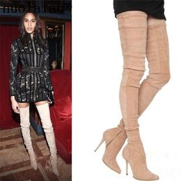 Women's Faux Suede Leather Boots Over The Knee Winter Shoes Woman High Heel Shoes Women Thigh High Motorcycle Boots Ladies Shoe 200916