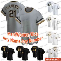 Custom Baseball Jersey Roberto Clemente Barry Bonds Perez 55 Bell Grey Starling Marte Alford Black White Newman Vogelbach Men Women Kids Jer