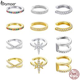 Bamoer 1pc Ear Cuff 925 Sterling Silver Clip Earrings for Women Gold Color Spain Fashion Jewelry Rhinestone Tiny Sce994