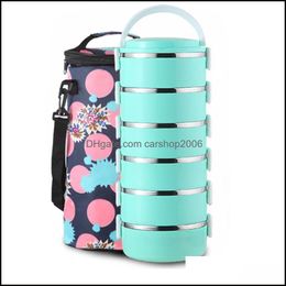 Dinnerware Sets 5-6 Layer Stainless Steel Lunch Box School Office Portable Storage Container Round Japanese Bento For Kid Carshop2006 Dh6Jz