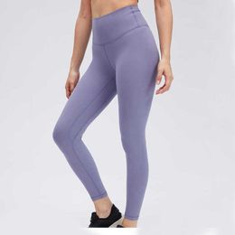 NWT L-85 Naked Material Women yoga leggings Outfits Solid Colour Sports Gym Wear Pants High Waist Elastic Fitness Lady Overall Tights Workout