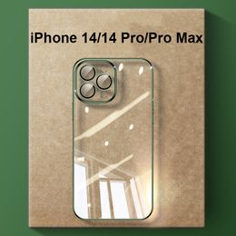 iPhone 14 Cases with Camera Lens Tempered Glass Protector Transparent Soft Phone Case for iPhone 14 13 12 Pro Max XS Clear Silicone Electroplating TPU Cover