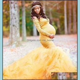 Maternity Dresses Lace Shoderless Pregnancy Dress Pography Long Sleeve Mesh Maxi Gowns For Po Shoot Women Drop Delivery 2021 B Mxhome Dhppm
