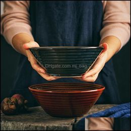 Bowls Japanese Style Thread Ramen Bowl Glaze Becomes Large Ceramic Soup Noodle Wonton Knife Dumpling Drop Delivery 2021 Home Ga Mjbag Dh7Qr