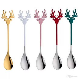 Creative Deer Head Stainless Steel Spoon Elk Coffee Spoon Household Kitchen Tableware Christmas Gift C0819