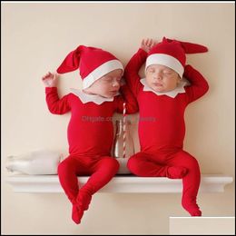 Set di abbigliamento Cappello con nodo neonato e set pigiama Infantile Baby Prop Berretto da notte Footie Pagliaccetto Vestito da elfo Abiti di Natale Drop D Bdejewelry Dh0Vz