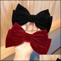 Hair Clips Barrettes Large Veet Bow Women Girls Elegant Knot Ties Hairpins Vintage Black Wine Red Accessories For Party 21 Bdesybag Dh5Es