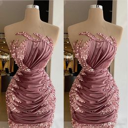 2022 Dusty Pink Prom Dresses Sheath Veet Designer Sleeveless Sparkly Sequins Pleats Above Knee Length Custom Made Evening Gown Formal Ocn Wear Vestidos 401 401