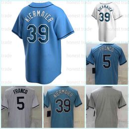 39 Kevin Kiermaie baseball Jersey Franco 5 White Tampa 8 Brandon Lowe Grey White Blue Blank Men Jerseys Uniforms Stitched sportswear good qu