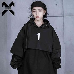 11 Bybb's Dark Women Fake Two Pieces Sweatshirts Hoodie Oversized Techwear 2022 Embroidery Function Pullover Hip Hop Streetwear