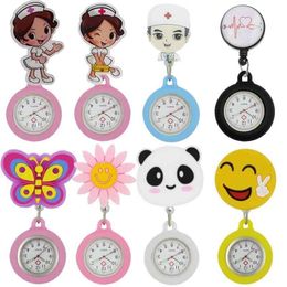 Wholesale Fashion Lovely 3d Cartoon Animal Smile Shape Nurse Fob Pocket Watches Ladies Women Doctor Scalable Soft Rubber