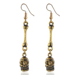 Antique Gold Silver Skeleton Dangle Earrings for Men Women Hip Hop Young Halloween Party Jewellery European American Hot Selling Ear Jewellry Wholesale