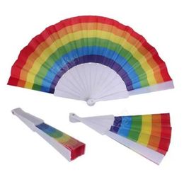 Folding Rainbow Fan Rainbow Printing Crafts Party Favour Home Festival Decoration Plastic Hand Held Dance Fans Gifts 1000pcs Sea Shipping DAC480