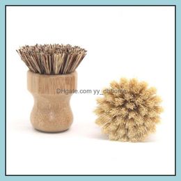 Other Home Garden Bamboo Dish Scrub Brushes Kitchen Wooden Cleaning Scrubbers For Washing Cast Iron Pan Pot Natural Sisal Yydhhome Dhg2E