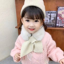 Faux Fur Kids Scarf Super Soft Warm Children Scarfs for Girls Knitted Bow Princess Christams Autumn Winter Kids Scarves
