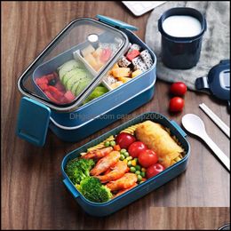 Dinnerware Sets Japanese Style Mti-Layer Lunch Box Container Storage Portable Leak-Proof Bento For Kids With Soup Cup Bre Carshop2006 Dhhbe