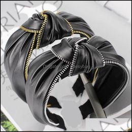 Headbands Handmade Knot Headband Twist Leather Pu Zipper Chain Wide Edge Bow 211323 Drop Delivery 2021 Jewellery Hair Bdesybag Dh50O