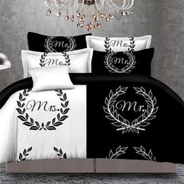 Blackwhite ihre Seite seine Seitenbettw￤sche Sets Queen -Size -Doppelbett 3pcs Bettw￤sche Paare Bettdecke Set240s