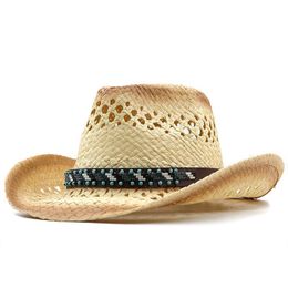 Western Hollow Simple Cowboy Straw Hat Women Men Handmade Fedora Sombrero Hombre Beach Cowgirl Jazz Sun Hat