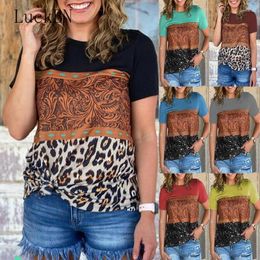 Women's T-Shirt Summer Women 2022 T Shirt Round Neck Leopard Print Street Fashion Loose Short-sleeve Shirts Casual Patchwork Plus Size Tees