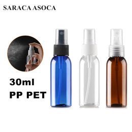 -Garrane de spray de plástico de 30 ml PP PET PET Clear Brown Brown Bottle redond ombro Automizador para laboratório médico Uso 100pcs lot243z