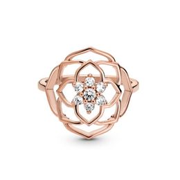 Brand New 18K Rose Gold Ring Maple Leaf CZ Diamond 925 Silver Ring Original Box Pandora Style Wedding Engagement Couple Jewellery