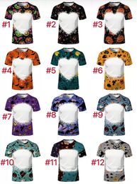 UPS Halloween Shirt Party Supplies Sublimation Bleached T-shirt Heat Transfer Blank Bleach Shirt fully Polyester tees US Sizes for Men Women