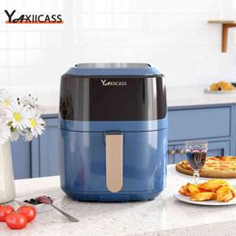 YAXIICASS Air Fryer without Oil 4.5L LCD Touch Screen 1400W Double Use with Basket Electric Deep Fryer Oven No BPA Visual Window T220819