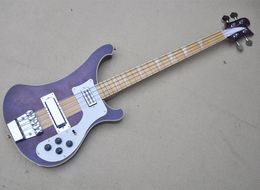 Purple 4 strings neck through body electric bass guitar with maple fretboard