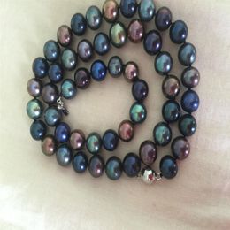 tahitian pearls jewelry UK - Fine Pearls Jewelry stunning9-10mm tahitian multicolor black green red pearl necklace 19inch180F