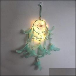 Gift Sets Led Light Dream Catcher Two Rings Feather Dreamcatcher Wind Chime Decorative Wall Hanging Mticolor Mxhome Drop Deliv Mxhome Dh2Sb