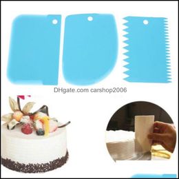 Baking Pastry Tools 2021 3Pcs/Set Plastic Dough Fondant Cake Decorating Tool Smooth Jagged Edge Spatas Cutters Drop Del Carshop2006 Dh1Jd