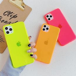 neon phone case Australia - Neon Fluorescent Solid Color Phone Case For iPhone 12 Mini 11 Pro Max XR X XS Max 7 8 Plus Case Soft IMD Clear Phone Back Cover266f