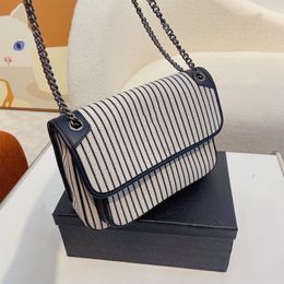 2022 new vintage striped luxury women's bags large capacity flap chain bag shoulder wallet crossbody houlder messenger lady sacoche high quality totes handbag