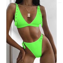 Bikinis Set 2022 Neon Green High Waist Bikini Women Adjust Strap Swimsuit Thong Swimwear Female Two Pieces Brazilian Bathing Suit