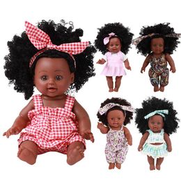 American Reborn Black Black Handmade Silicone Vinyl Soft Lifelike Newborn Baby Doll Toy Girl Christmas Gift C0924273O