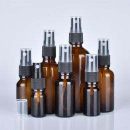 glass spray bottles for oils NZ - 10pcs 10ml 15ml 30ml 50ml Amber Glass Spray Bottles with Black Fine Mist Sprayers for Essential Oils Perfumes250t