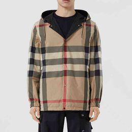 2022 autumn and winter Plaid double-sided hooded jacket coat black coat of the same type for men and women